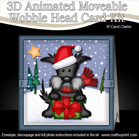 3D Scottie Dog Xmas Animated Moveable Wobble Head Card Kit