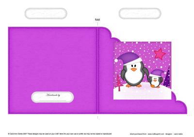 Cute Christmas Penguin Felties Cut and Fold Corner Card 