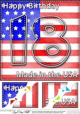 8 x 8 Flying the Flag Usa 18th Birthday Scalloped Topper