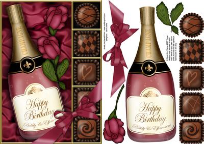 A5 Birthday Champers Chocs N Roses 3D Decoupage