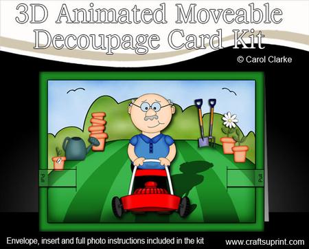 3D Gardening Man Animated Moveable Decoupage Card Kit