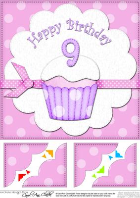 8 x 8 9th Birthday Cupcake Felties Scalloped Corner Topper