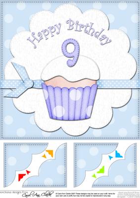 8 x 8 9th Birthday Cupcake Felties Scalloped Corner Topper