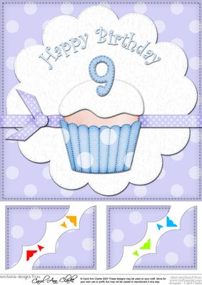 8 x 8 9th Birthday Cupcake Felties Scalloped Corner Topper