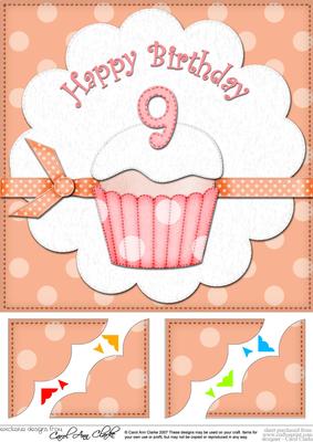 8 x 8 9th Birthday Cupcake Felties Scalloped Corner Topper