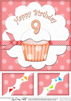 8 x 8 9th Birthday Cupcake Felties Scalloped Corner Topper