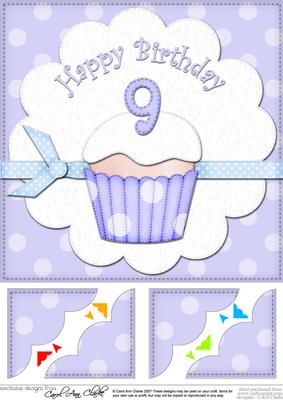 8 x 8 9th Birthday Cupcake Felties Scalloped Corner Topper