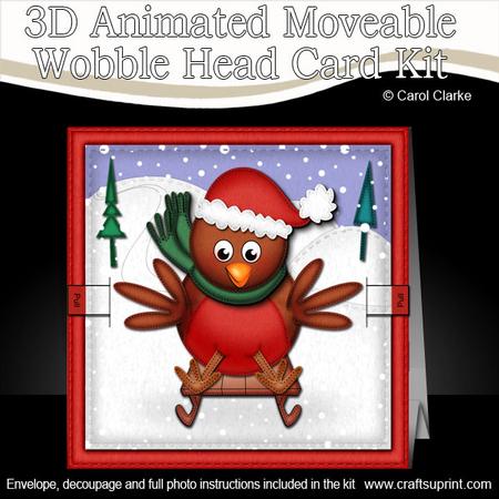3D Sledging Robin Animated Moveable Wobble Head Card Kit