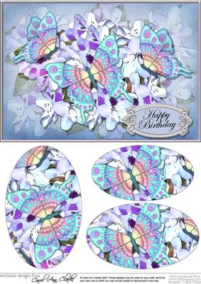 A5 Birthday Flowers & Butterfly Oval Pyramage Topper