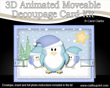 3D Penguins Animated Moveable Decoupage Card Kit