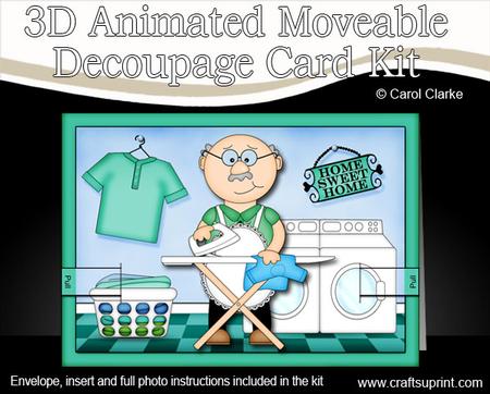 3D Ironing Man Animated Moveable Decoupage Card Kit