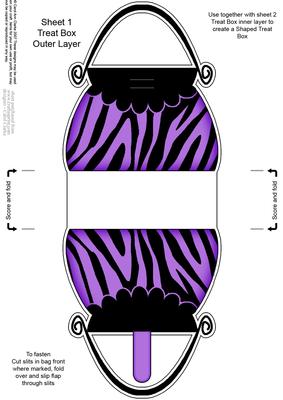 Zebra Striped Handbag Shaped Treat or Favour Box Sheet 1
