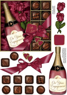 Engagement Champers Chocs N Roses Quick Card 3D Decoupage