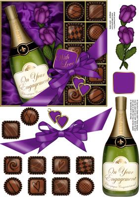 Engagement Champers Chocs N Roses Quick Card 3D Decoupage