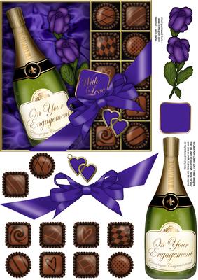 Engagement Champers Chocs N Roses Quick Card 3D Decoupage