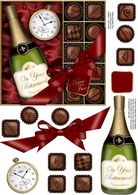 Retirement Champers N Chocs Quick Card 3D Decoupage