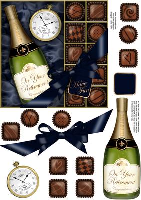 Retirement Champers N Chocs Quick Card 3D Decoupage