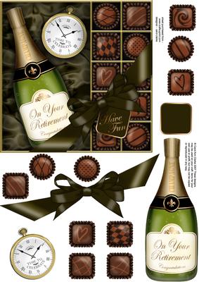 Retirement Champers N Chocs Quick Card 3D Decoupage