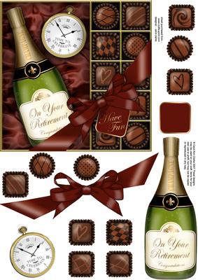 Retirement Champers N Chocs Quick Card 3D Decoupage