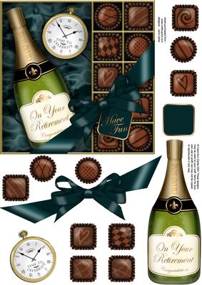 Retirement Champers N Chocs Quick Card 3D Decoupage