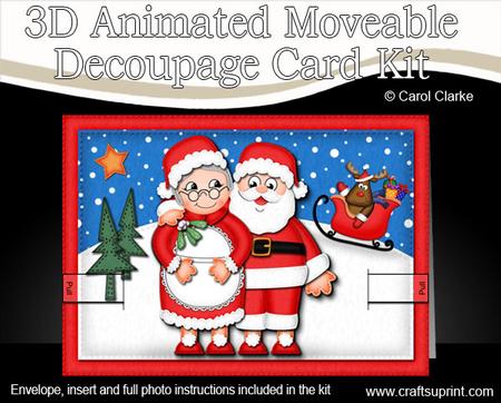 3D Santa N Mrs Claus Animated Moveable Decoupage Card Kit