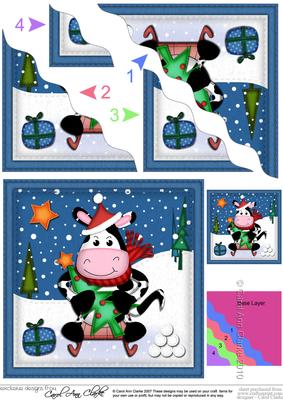Xmas Milly Moo Cow Wavy Corner Side Stacker Topper