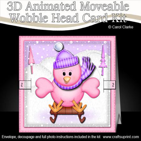3D Xmas Little Birdie Animated Moveable Wobble Head Card Kit
