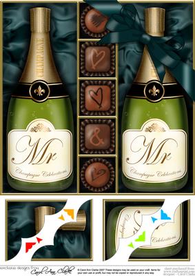 8 x 8 Mr & Mr Champers N Chocs Scalloped Corner Topper
