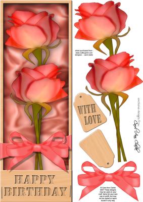 Large Dl Birthday Roses in a Box Quick Card 3D Decoupage
