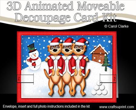 3D Xmas Meerkats Animated Moveable Decoupage Card Kit