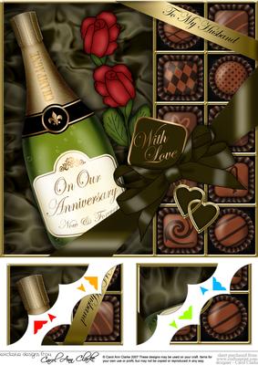 8x8 Husband Anniversary Champers, Chocs N Roses Scalloped To