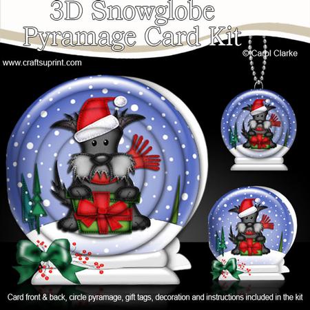 3D Xmas Scottie Dog Snowglobe Circle Pyramage Card Kit