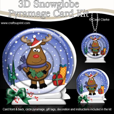 3D Xmas Rudolph Snowglobe Circle Pyramage Card Kit