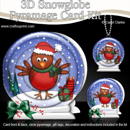 3D Xmas Robin Snowglobe Circle Pyramage Card Kit