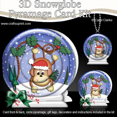 3D Xmas Chunky Monkey Snowglobe Circle Pyramage Card Kit