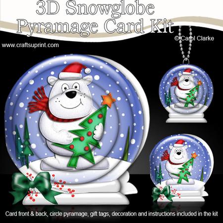3D Xmas Ben Polar Bear Snowglobe Circle Pyramage Card Kit