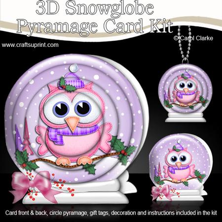 3D Xmas Little Hoot Snowglobe Circle Pyramage Card Kit