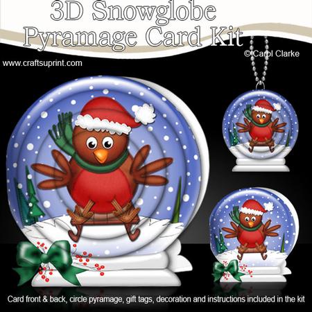 3D Xmas Sledging Robin Snowglobe Circle Pyramage Card Kit