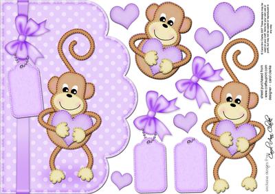A5 Chunky Monkey Felties Scalloped Edge N 3D Decoupage