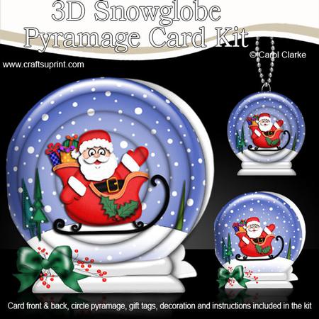3D Xmas Santa and Sleigh Snowglobe Circle Pyramage Card Kit