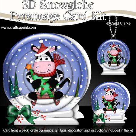 3D Xmas Milly Moo Cow Snowglobe Circle Pyramage Card Kit