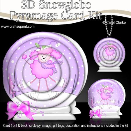 3D Xmas Poodle Snowglobe Circle Pyramage Card Kit