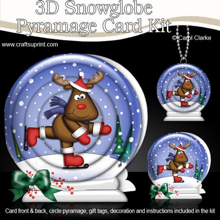 3D Xmas Skating Rudolph Snowglobe Circle Pyramage Card Kit