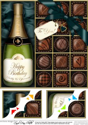 8 x 8 Birthday Champers N Chocs Scalloped Corner Topper