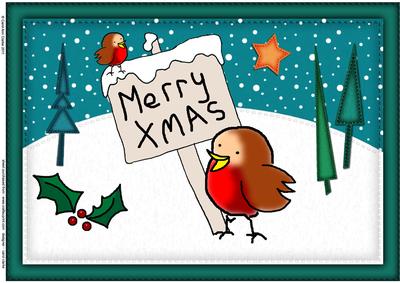 A4 Xmas Robins Felties Card Topper