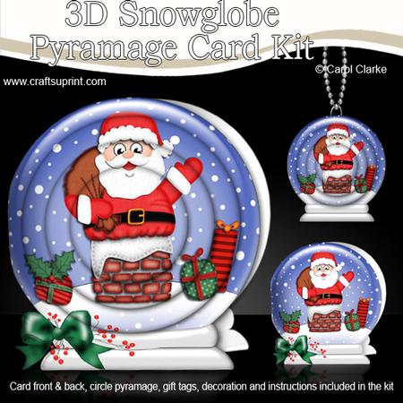 3D Xmas Santa Got Stuck Snowglobe Circle Pyramage Card Kit
