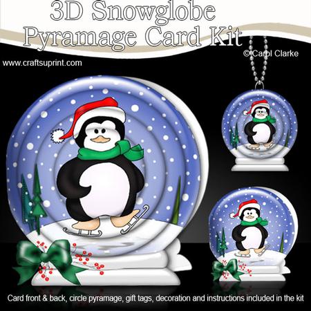 3D Xmas Skating Penguin Snowglobe Circle Pyramage Card Kit