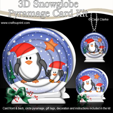 3D Xmas Penguins Snowglobe Circle Pyramage Card Kit