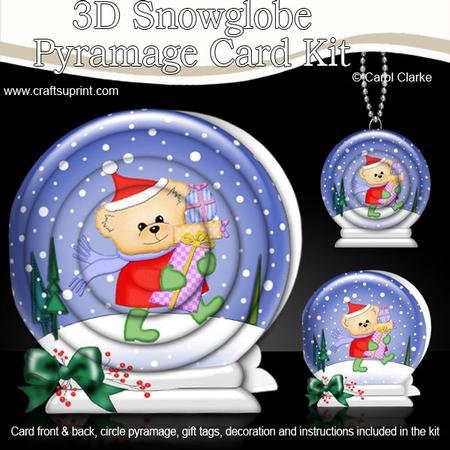 3D Xmas Teddy Snowglobe Circle Pyramage Card Kit