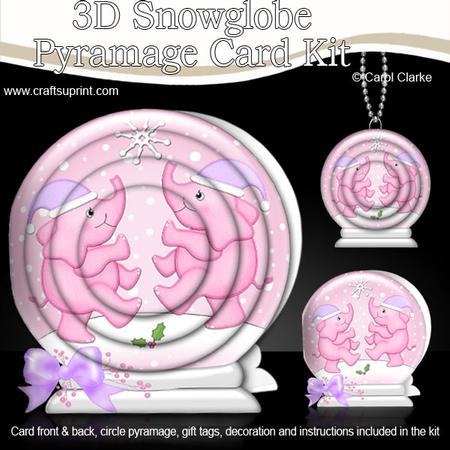 3D Xmas Elephants Snowglobe Circle Pyramage Card Kit